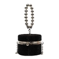 Elegant black cylindrical bucket bag with sparkling rhinestones and silver bead handle - Black