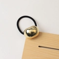 Minimalist black elastic hair tie with large polished golden pebble metal charm accessory - 25# Semicircle Gold