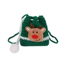 Handmade crochet Christmas reindeer coin purse in festive green with drawstring - Green Elk