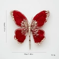 Red velvet Christmas butterfly clip with gold sequins and beads, size 19x14 cm - Red