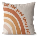 Cream linen pillow cover with terracotta rainbow print and let the good times roll text - Terracotta-Let the good times roll