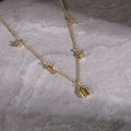 Elegante collar de plata 925 bañada en oro con colgantes de candado, llave y circonitas - Collar Color Dorado (A2131) / Plata 925