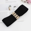 Cintura larga elastica nera da donna con fibbia a incastro dorata stile vintage - Nero / 75cm