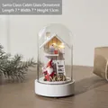 Dôme en verre Père Noël nordique avec socle en bois et LED, taille 7x7x13cm - Style Maison du Père Noël