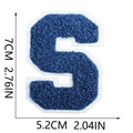 Close-up of blue chenille letter S patch with white felt border and 7cm size dimensions - Blue-Letter S