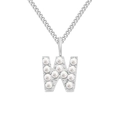 Elegant silver-tone stainless steel necklace featuring a pearl-encrusted letter W pendant. - Letter W / Steel Color