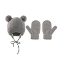 Graues Strickset für Babys mit Doppelbommel-Mütze und passenden Fausthandschuhen - Set / Grau