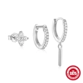 Three-piece S925 sterling silver earring set with floral stud and zircon hoop in silver - Flower Bar Collection / Silver