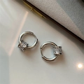 Silver plated hoop earrings featuring a polished ring and micro-pave zircon cylindrical charm - EH0345/Silver Full Zircon Pendant Hoop