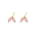 Elegant gold earrings featuring pink marquise-cut zircons in a symmetric leaf design - E1723 Gold Pink Zircon