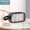Kleine schwarze wasserfeste PVC Kosmetiktasche mit Hasen-Motiv und PU-Tragegriff - Klein / Schwarz