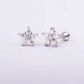Silver-toned flower stud earrings with white cubic zirconia and screw back closures - White Gold 5# Flower / 0.8mm Thickness, 6mm Length