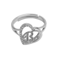 Verstellbarer silberner Herzring mit Kursivbuchstabe B und funkelnden Zirkonia-Steinen - Anfangsbuchstabe B (Silberring B) / Silber