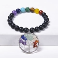 Detail of tree of life charm with colorful natural stones and black matte beaded bracelet - Matte Stone Bracelet