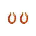 18K gold plated stainless steel hoop earrings with sparkling red zircon crystals - 23mm / Orange