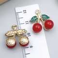 DIY cherry pendant charm with green rhinestones and red enamel for jewelry making - Resin Green Stone Cherry (23426)