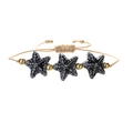 Adjustable beige woven bracelet featuring black starfish pendants and golden beads accents - Copper Beads + Navy Blue Starfish