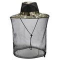Detail of outdoor camouflage fishing hat featuring breathable mesh top and mosquito net - One Size / Beige
