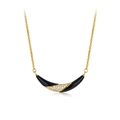 925 silver 18K gold plated necklace featuring a black onyx crescent pendant with zircon - Black (Black Agate)