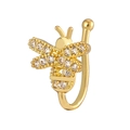 U-shaped non-pierced bee nose ring with gold finish and sparkling zircon crystals - Gold Bee