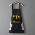 Waterproof black apron with golden cooking icons and absorbent side towels on hanger - Hand Wiping Black (Cutlery Print)