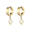 Detail of gold rhombus pendant clip-on earrings in polished stainless steel - Clip-On Earrings / Gold