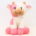 Peluche de vaca rosa y blanco con cuernos marrones en posición sentada, variante - 22cm / Estilo Sentado - Rosa y Blanco