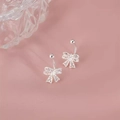 Elegant silver bow stud earrings with hollow heart pattern on a soft pink background - Hollow Heart Bow Style (A63)