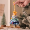 Handmade crochet Christmas tree pendant in blue gradient with golden bell charm - Christmas Tree Bell Pendant Model F (Blue-Green Gradient)