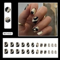 Uñas postizas redondas cortas con diseño de mármol blanco y negro y detalles de pan de oro - Estilo Leopardo Queso Cuadrado Corto / Leopardo Queso (Tipo Pegamento)