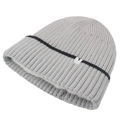 Winter muts in grijs en zwart gestreept met warme witte fleecevoering en zijlabel - Fleece Gevoerde Dikke Stijl / Grijs