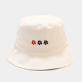 Detail of three small floral embroideries on white cotton canvas fisherman sun hat - M (56-58cm) / White