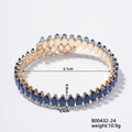 Golden open rhombus bracelet with blue marquise zircon and 5.1cm inner diameter - Gold Base with Blue Gem (B00432-24)