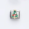 Italian modular charm in stainless steel featuring a green Christmas tree with rhinestones - Christmas Tree