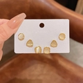 Set of three golden earrings featuring square, round, and triangular opal stones - Geometric Cat Eye Set / Gold