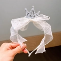 White tulle bow headband for girls with silver stars and a glittery crown detail - Off White