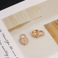 Macro detail of gold-plated heart lock charms with pave cubic zirconia and hollow back - 2#-Full Pave Heart Lock