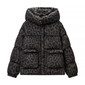 Dames gewatteerde jas met luipaardprint, capuchon en warme vulling voor de winter - S / Bruine Luipaard