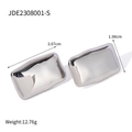Polished silver stainless steel hollow hoop earrings with dimensions 3.07cm by 1.98cm - Silver Rectangle Style (JDE2308001-S)