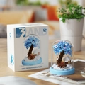 Blue tree-shaped artificial flower building block set in glass dome with gift box - Winter Snow Tree House / 278pcs/With Transparent Cover