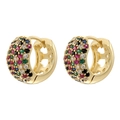 Luxury gold hoop earrings with colorful zircon pavé and hollow heart design details - Gold Mixed Color 1 Pair