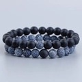 Set bracciali elastici 8mm in pietra lavica e turchese bianco per coppie, nero e blu - Agata Invecchiata Nera e Nero Opaco (Set di 2)