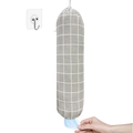 Wall-mounted grocery bag holder with gray grid pattern and convenient bottom dispenser - Grey Grid (With Hook)