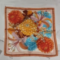 Elegant silk scarf with leopard print and orange dahlia floral patterns on square satin - Small Square Scarf With Floral Pattern On A Beige Background / 65