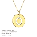 Gold plated stainless steel necklace featuring a round pendant with the letter O engraving - Letter O (O-14K Gold)