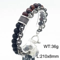 Men's double-layer tiger eye stone bracelet with silver metal chain and toggle clasp - Dark Brown Tiger Eye Spliced Antique Silver Chain Style (KB182645-TLX)
