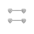 Pair of heart-shaped stainless steel nipple rings with pink and white cubic zirconia - Left Right Heart Pair