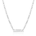 Silver 304 stainless steel necklace featuring a Libra zodiac nameplate and Figaro chain - Steel Libra