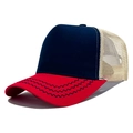 Navy-rote Trucker-Mütze mit weißem Netzteil und Wellennähten auf dem Schirm - Verstellbar (56-58cm) / Rot & Blau
