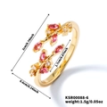 Leaf-shaped golden open ring with pink marquise and clear round stones, size measurements - Gold Tone With Deep Pink Zirconia